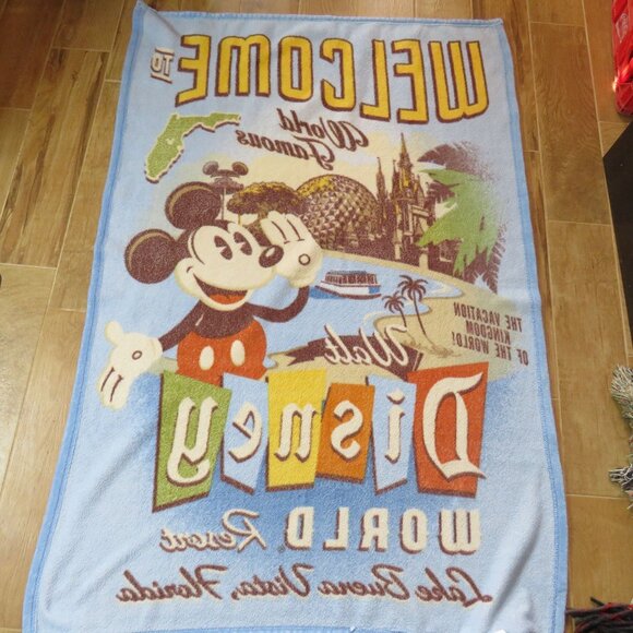 Disney World Blanket Florida Vacation 38x62" Retro Plush Throw Mickey Mouse - Picture 6 of 6